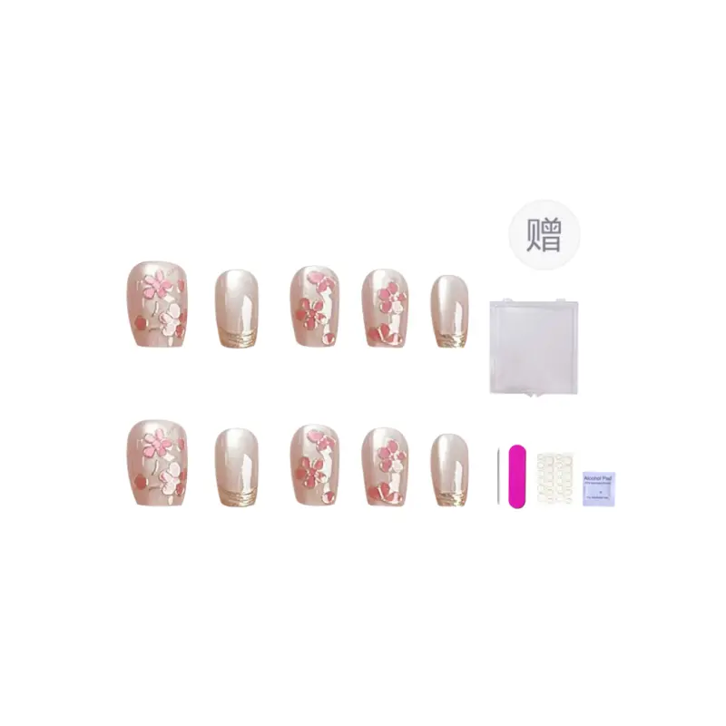 

ORANOT Маникюрные накладные ногти Gilded Small Cherry Blossom New Chinese Style Cat Eye короткие лесенка розовый размытие 16мм