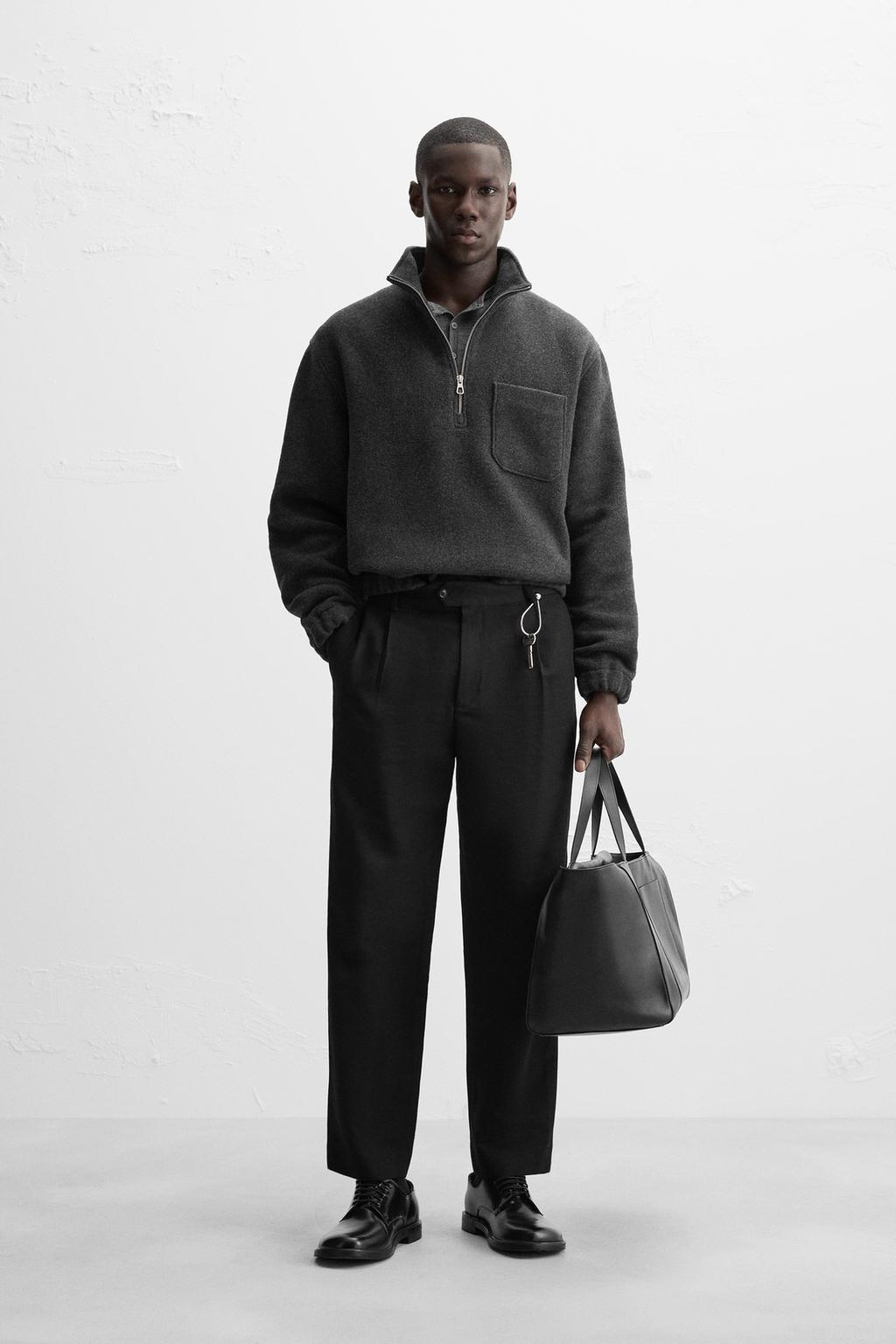 

Флисовая толстовка на четверть молнии ZARA, антрацитовый серый