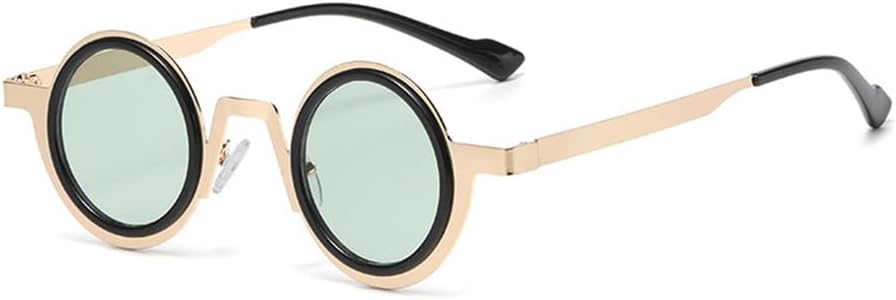 

Ретро круглые панк металлические солнцезащитные очки для женщин, защита от УФ-излучения UV400, модные прозрачные линзы, для мужчин, двухцветная оправа KTUCN, Golden Black Green