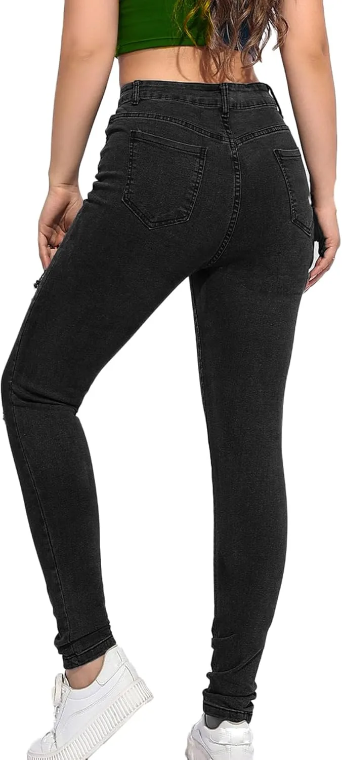 Andongnywell рваные джинсы для женщин High Rise Slim Fit — фото 3