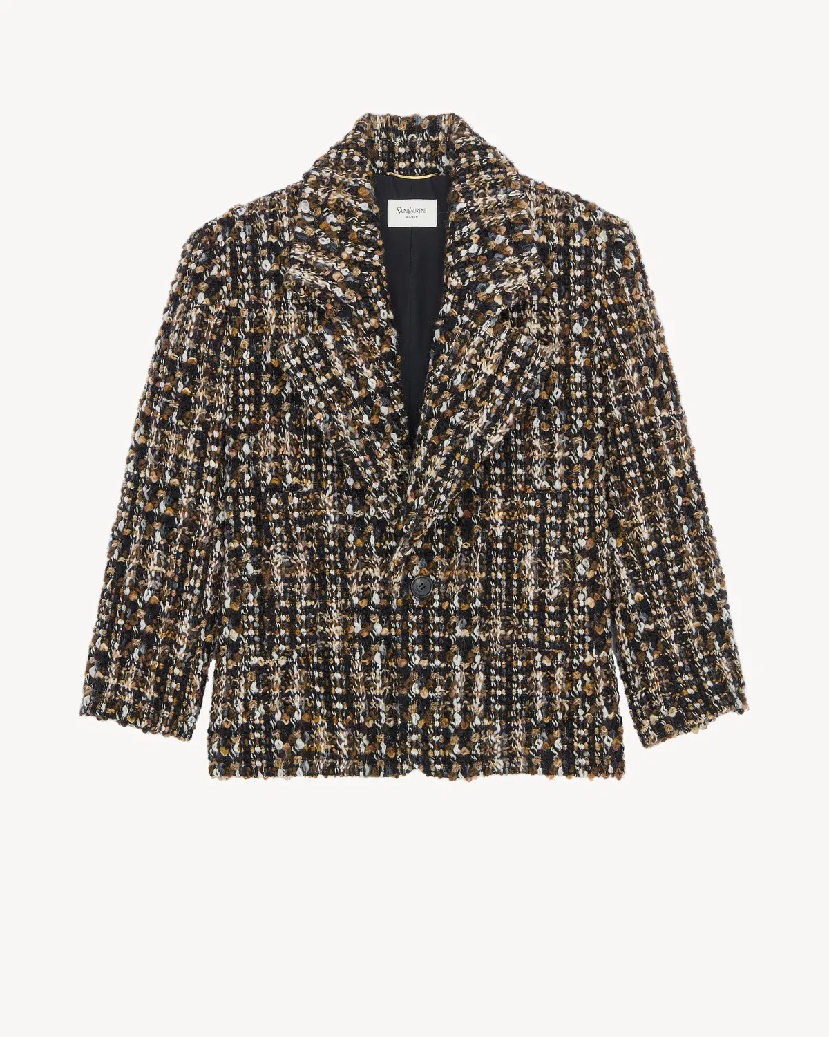 Однобортный жакет из твида Saint Laurent, коричневый