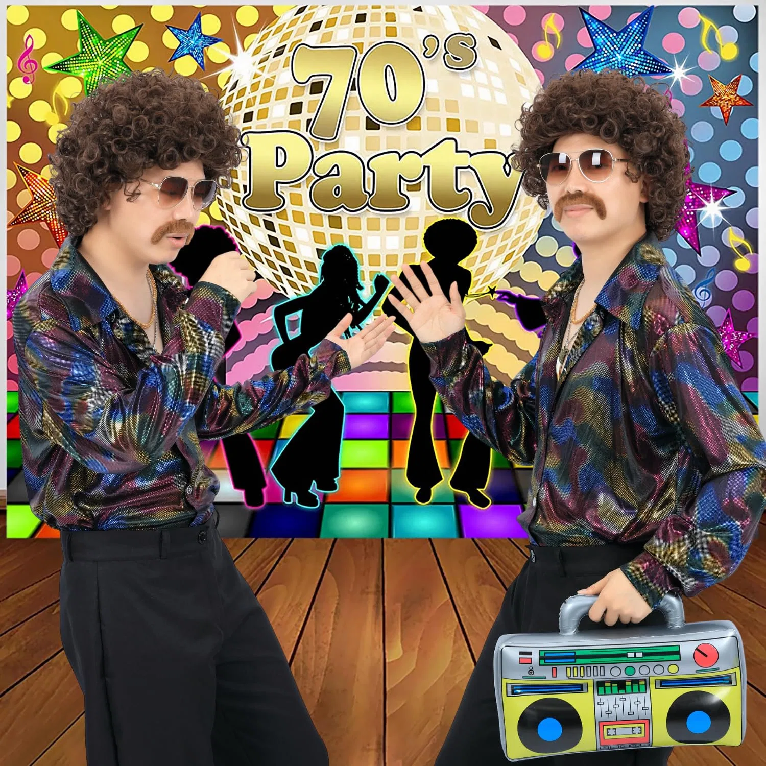 Мужской парик «Disco Afro» для вечеринок 70-х 80-х годов Bettecos, Dunkelbraun — фото 2