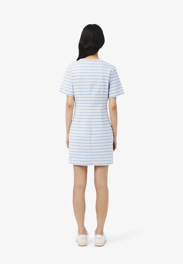 Платье трикотажное Lacoste Bleu Clair Bleu Jaune-Bi, полосатое, короткое — фото 3