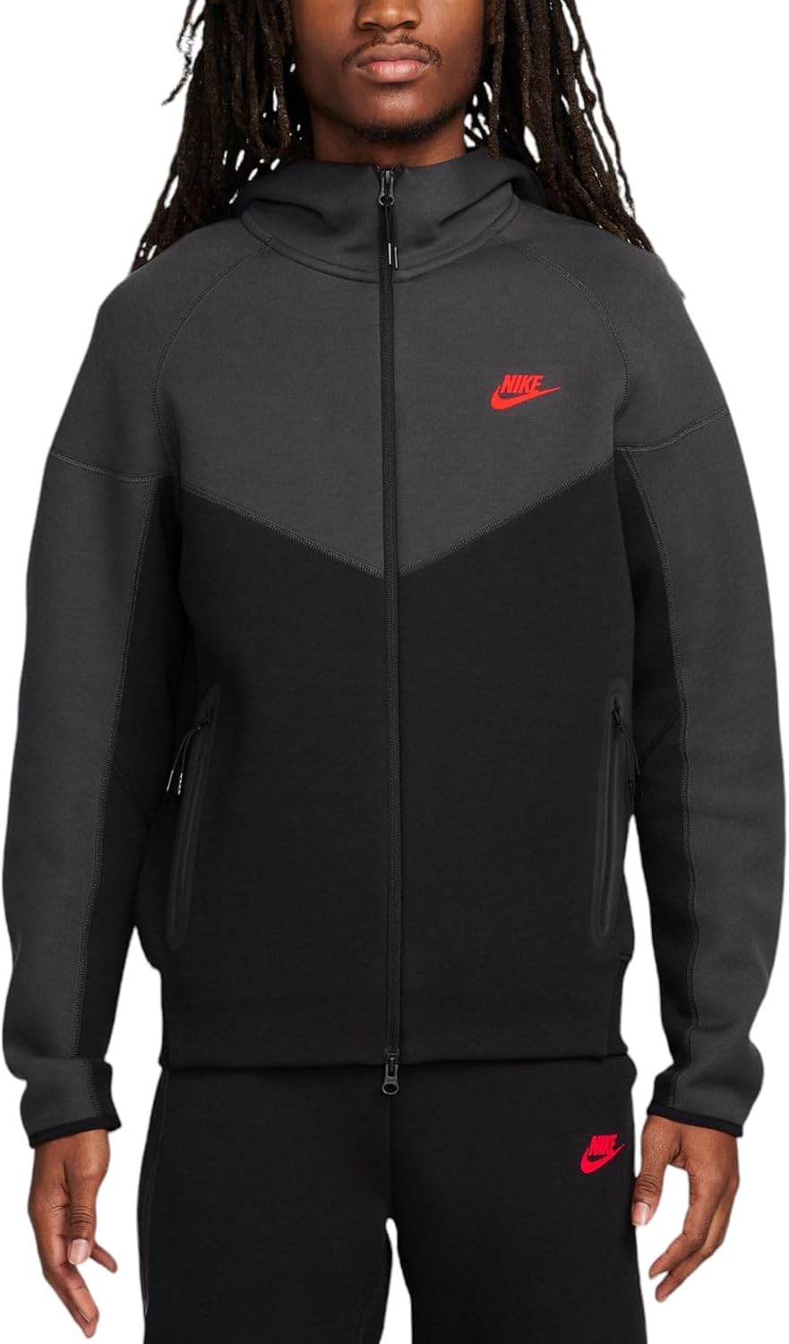

Мужская толстовка с капюшоном Nike TCH Fleece WR с молнией во всю длину, Black/Smoke Grey Dk / (Lt Crimon)