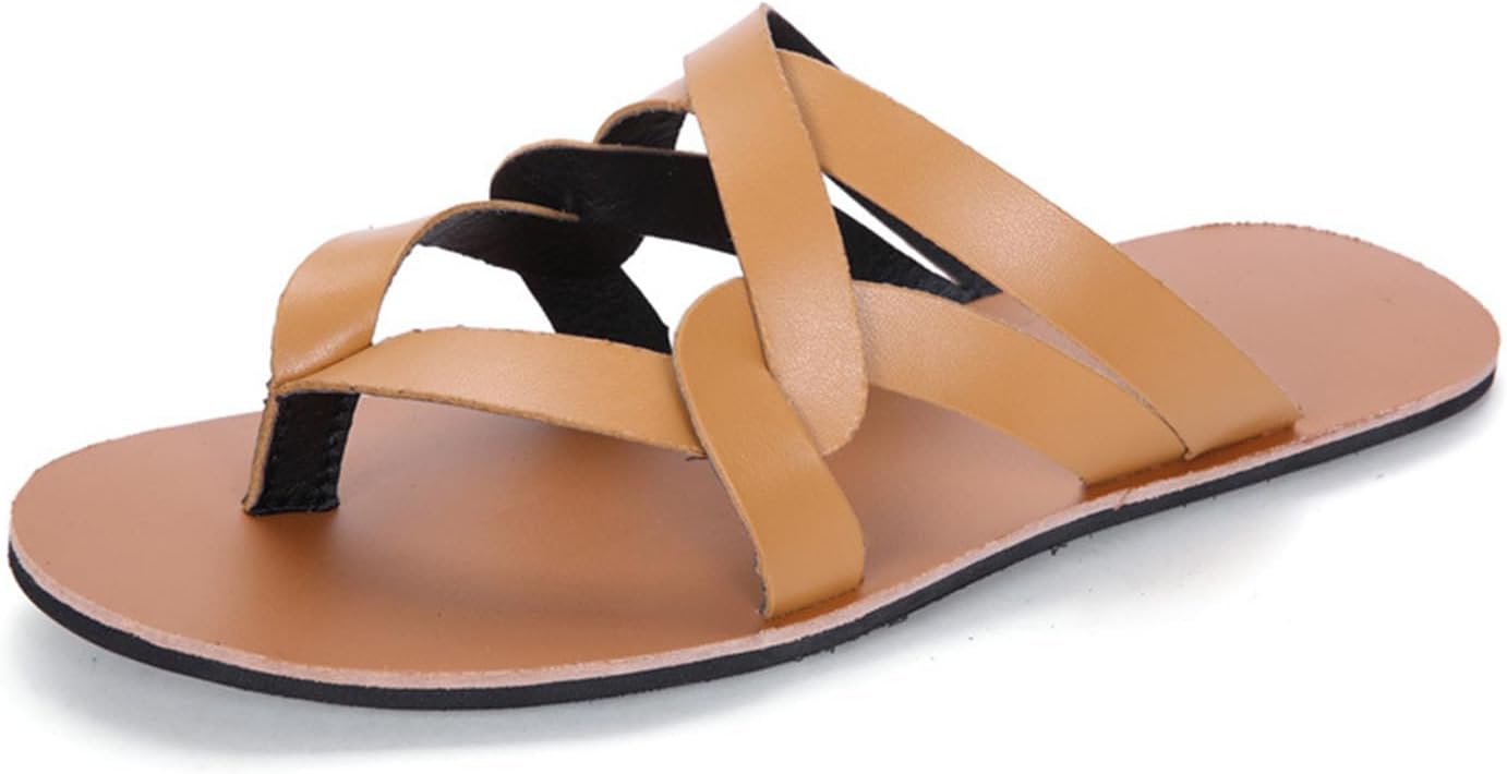 

Мужские кожаные шлепанцы NEUUGO с ремешками, плоская подошва, модные летние шлепки на стопу, удобные, с антискользящей подошвой, с зажимом для пальцев, пляжные тапочки для работы, прогулок и повседневного ношения, коричневый