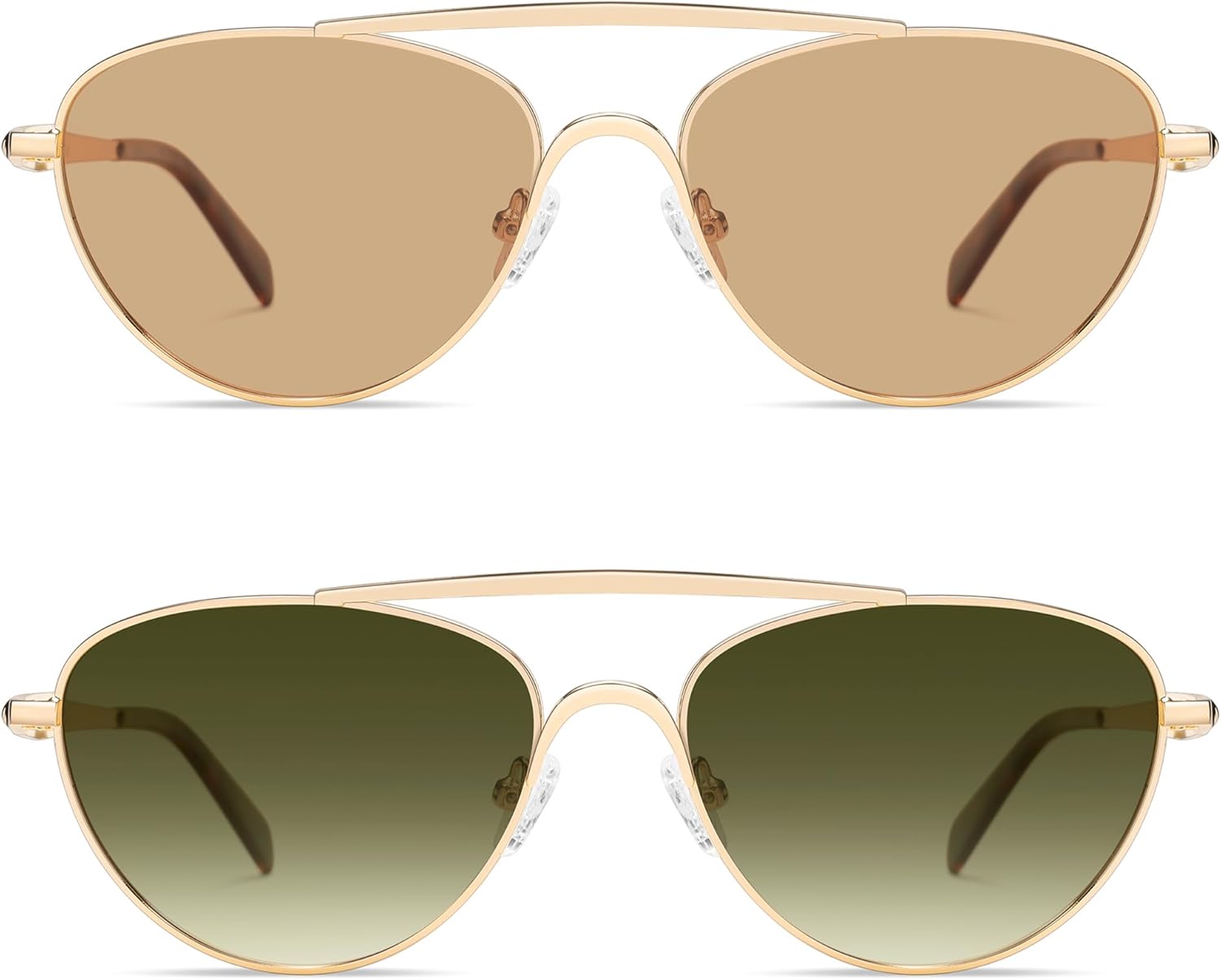 

Поляризованные солнцезащитные очки-авиаторы в стиле ретро с металлическим оправой «кошачий глаз» от VANLINKER для женщин и мужчин, модель VL9868, 2 Pack Gold Frame Light Brown Yellow Lens + Gold Frame Deep Green Lens