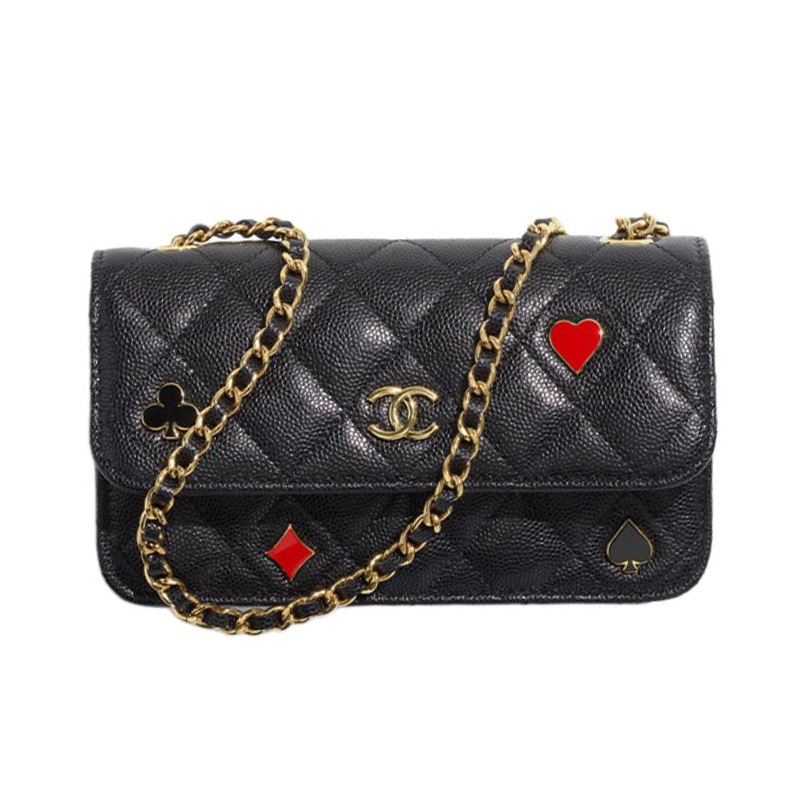 

Сумка через плечо Grain Embossed Calfskin, женская кроссбоди черная CHANEL, Set (Bag+Dust Bag)