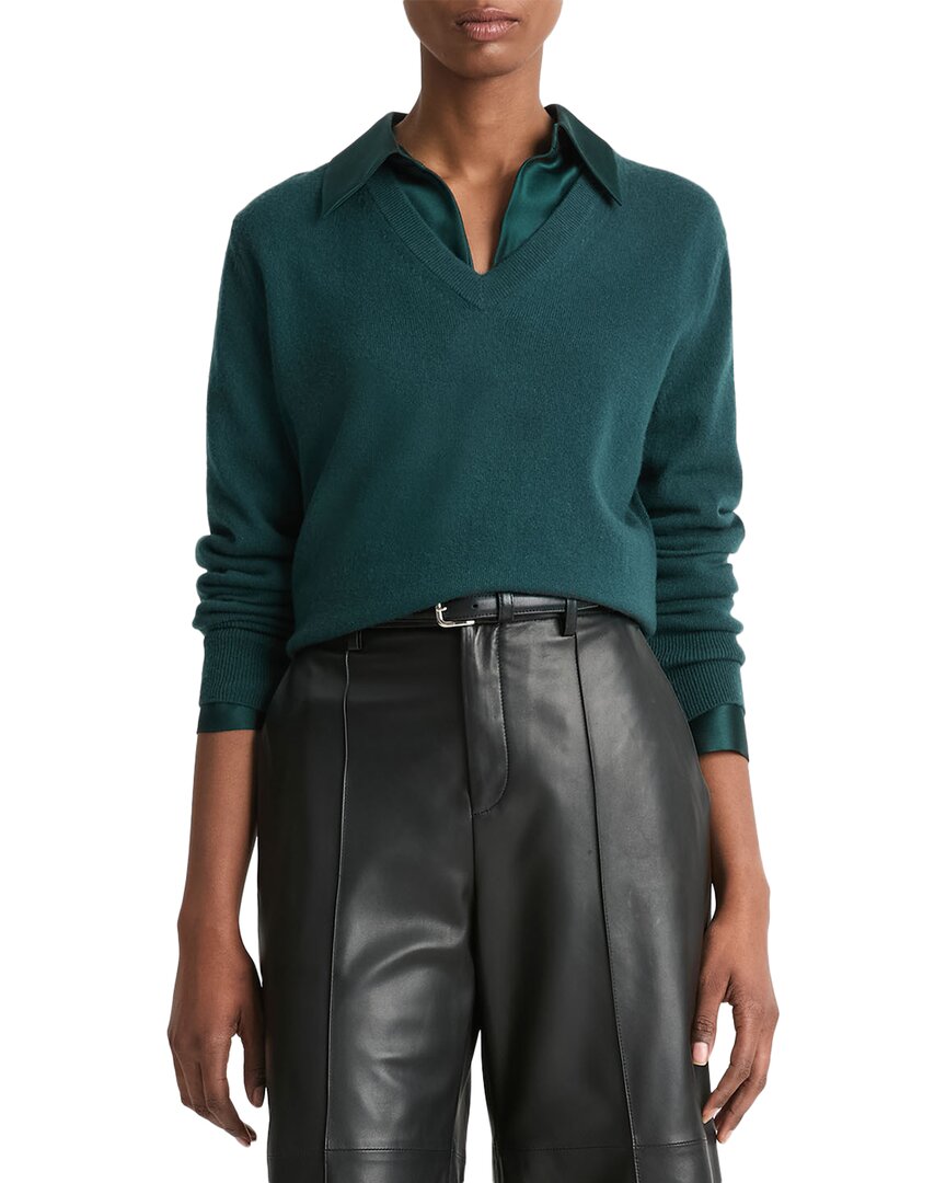 

Повседневный кашемировый свитер Vince с V-образным вырезом, зеленый