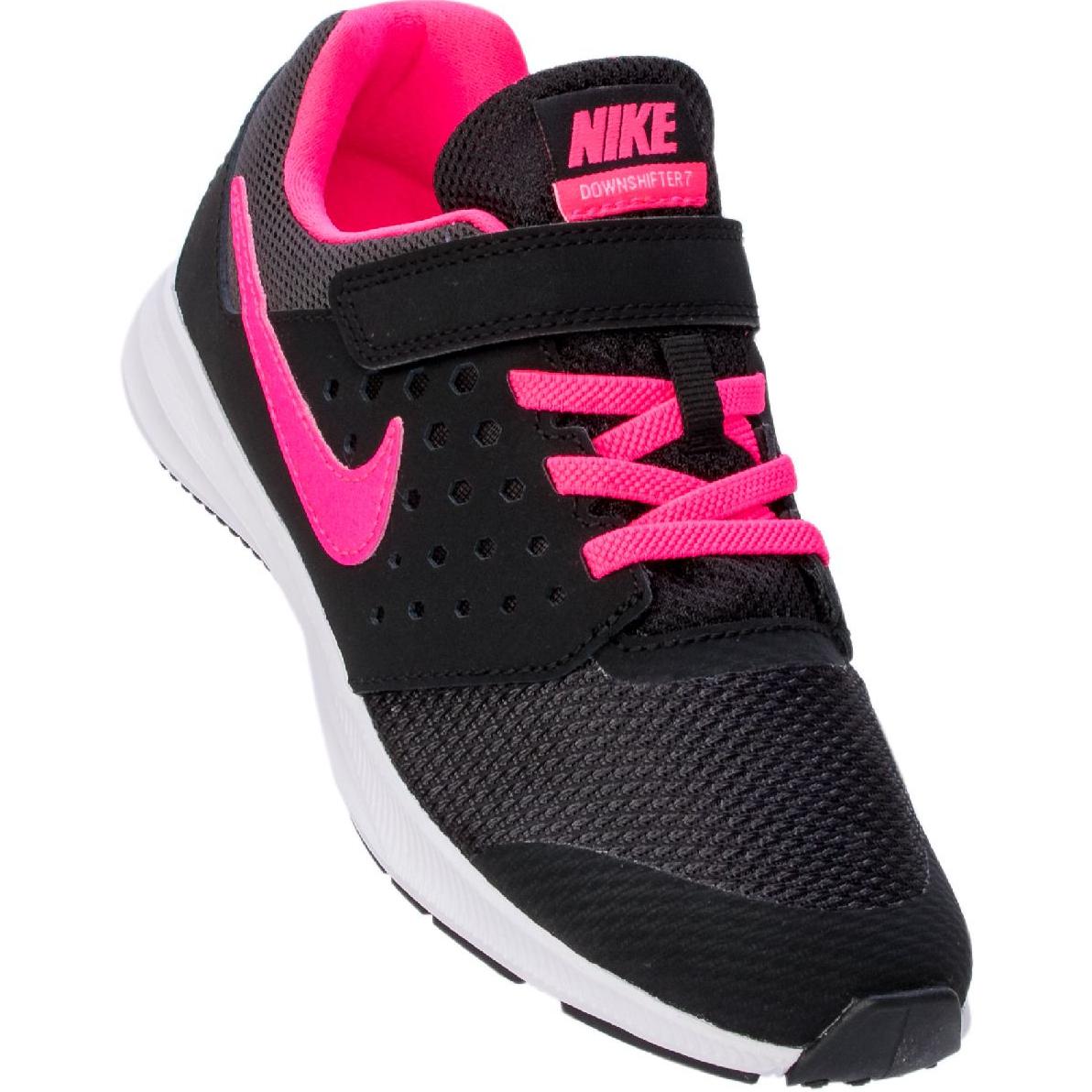 Nike Downshifter 7 нескользящие износостойкие низкие детские беговые кроссовки black pink kids — фото 4