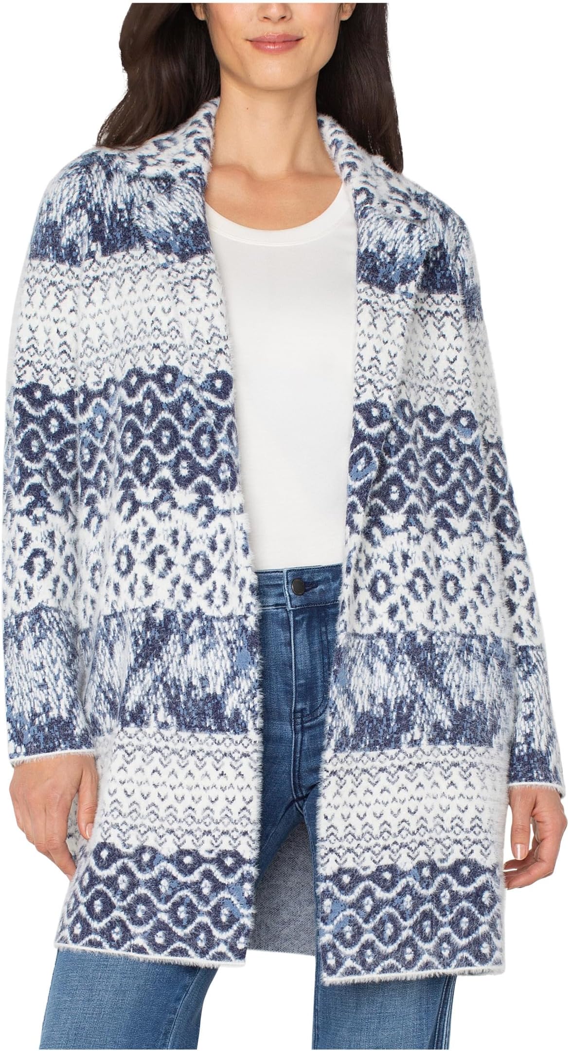 

Свитер Liverpool Los Angeles Women's Petite Long Sleeve Open Front Sweater Coat 32 3/4" HPS, Navy Shibori Mix Texture