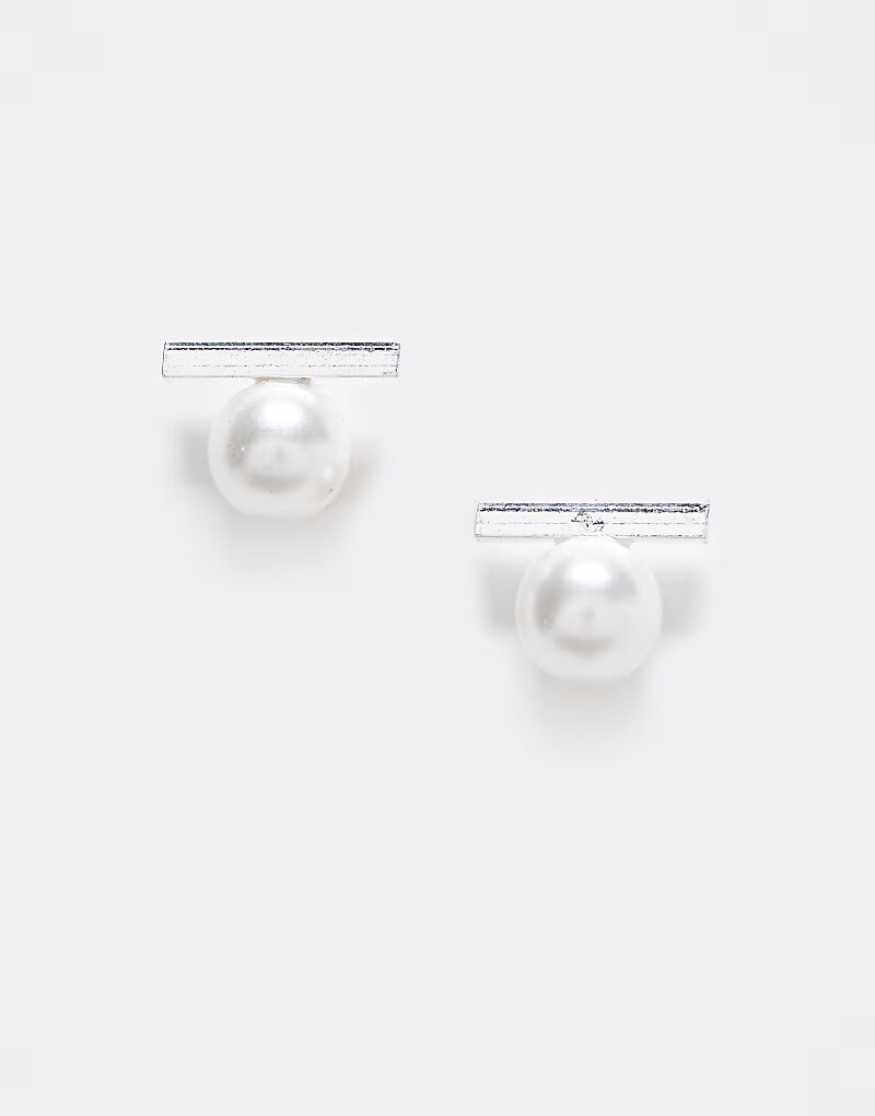 

Серьги-гвоздики с жемчугом и планкой из стерлингового серебра Kingsley Ryan