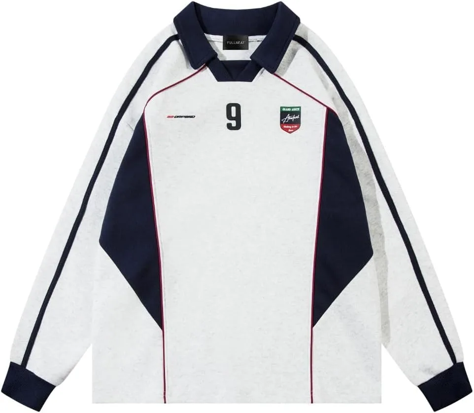 

Мужская футболка с длинным рукавом в ретро-стиле, с воротником и цветными блоками Fullneat