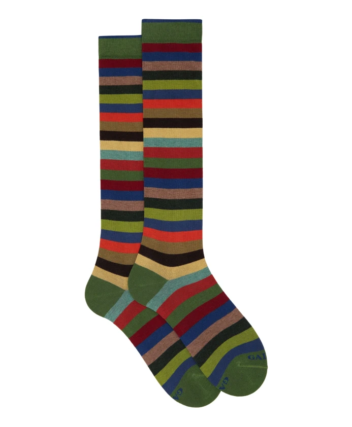 

Мужские длинные хлопковые носки в зеленую полоску Gallo, мультиколор