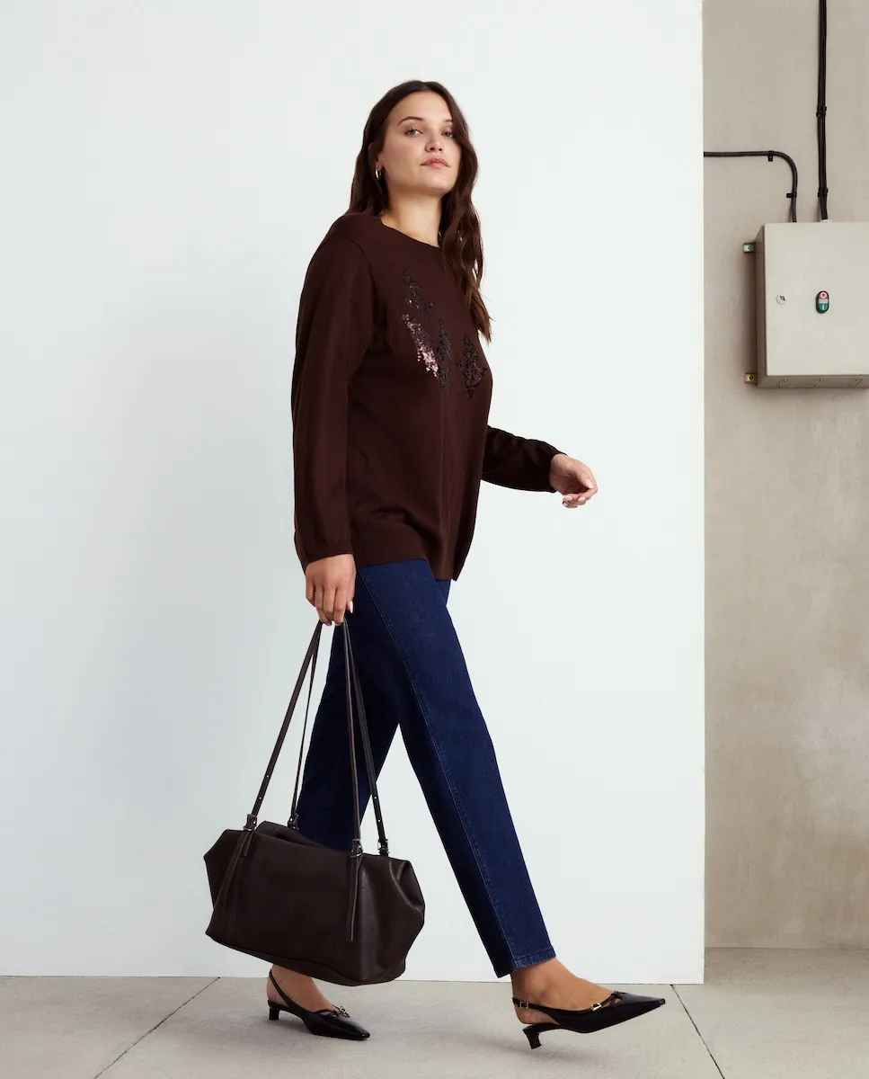 

Женский джемпер с круглым вырезом, однотонный Couchel, коричневый