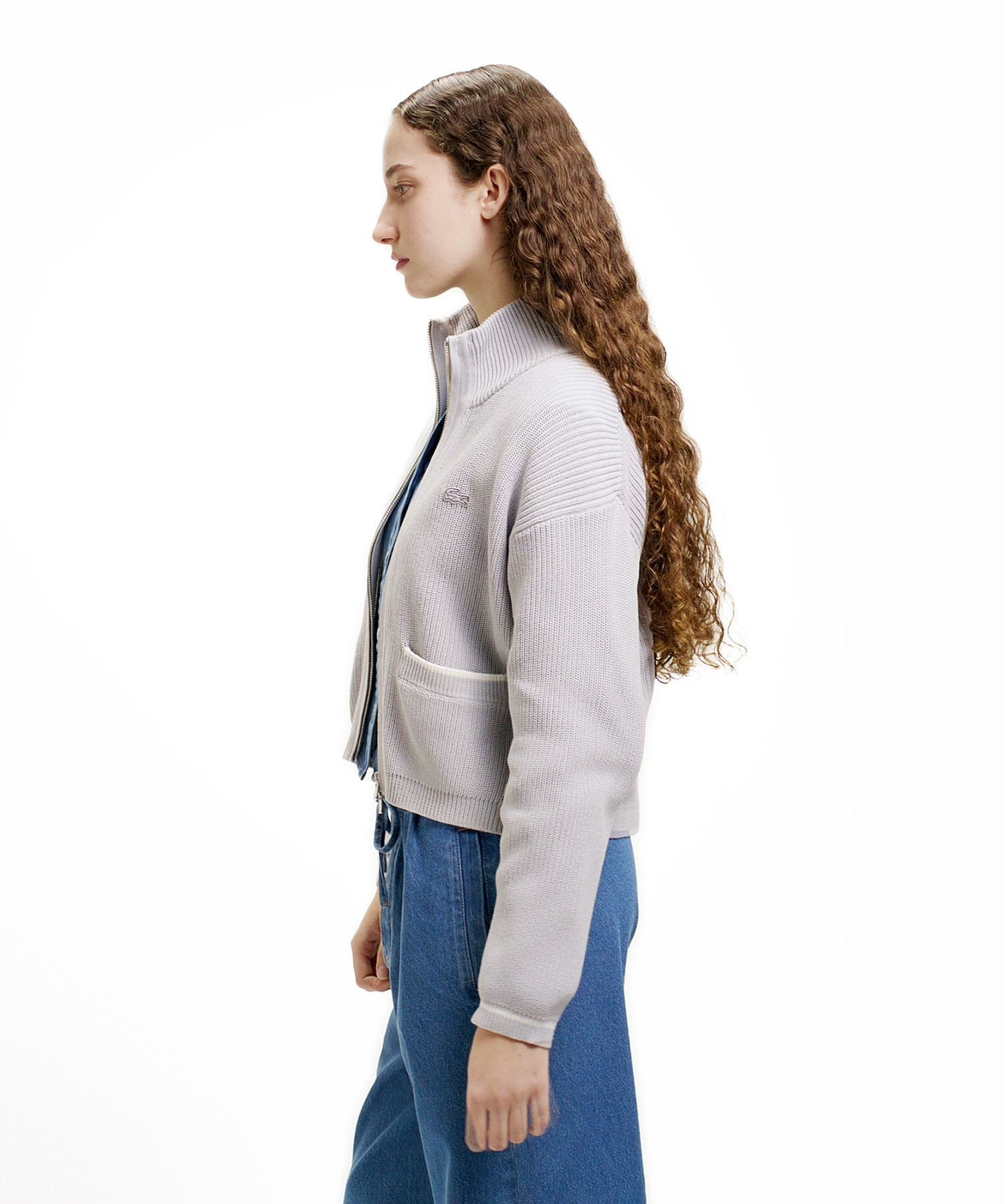 Кардиган Lacoste, Узкая вязаная блузон на молнии, Light gray — фото 3