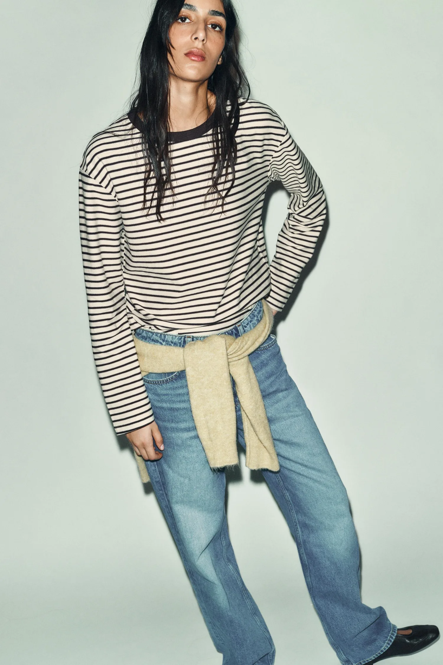 Zara Полосатая футболка с длинными рукавами