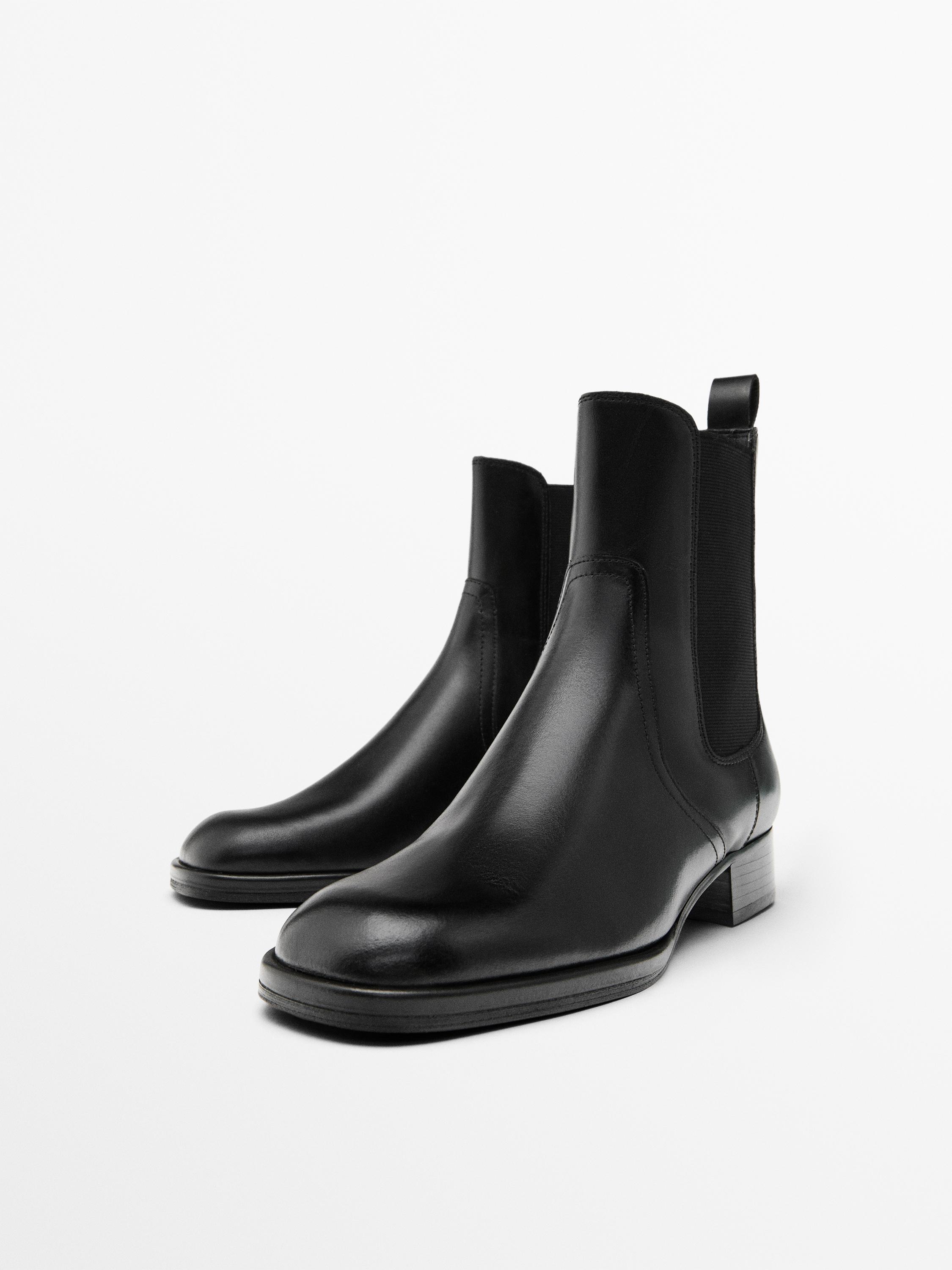 Ботильоны из кожи на плоской подошве Massimo Dutti, черный — фото 2
