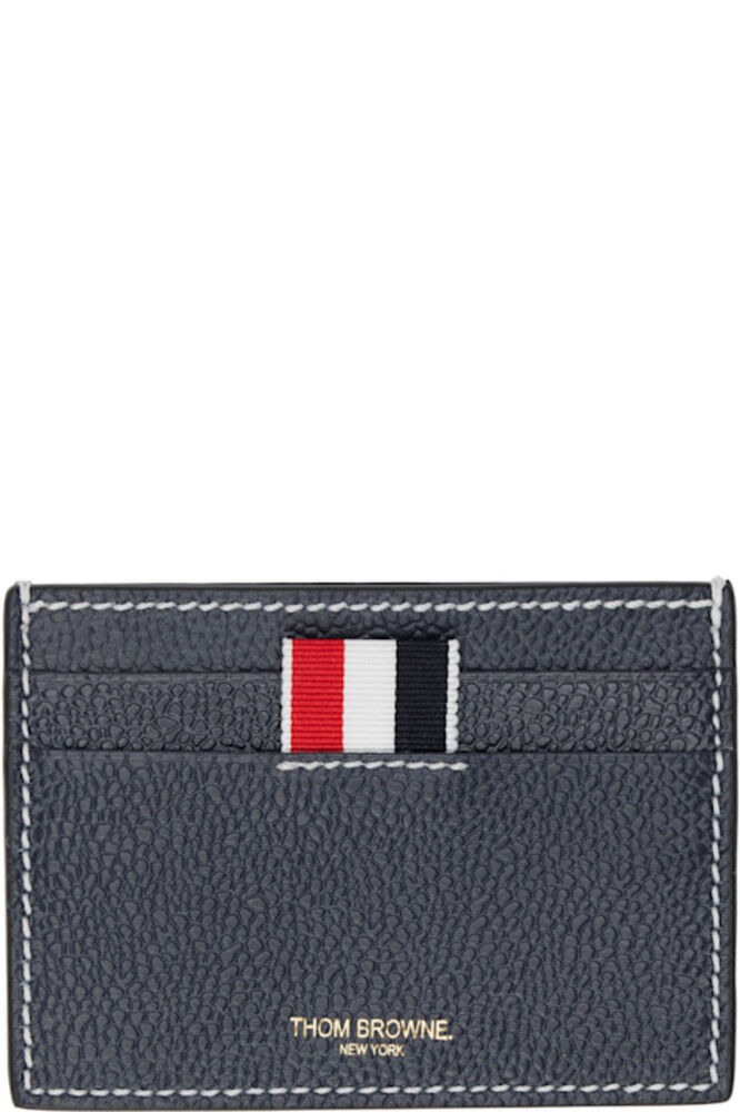 

Держатель для карт из кожи Pebble Grain темно-синего цвета с плотной строчкой Thom Browne