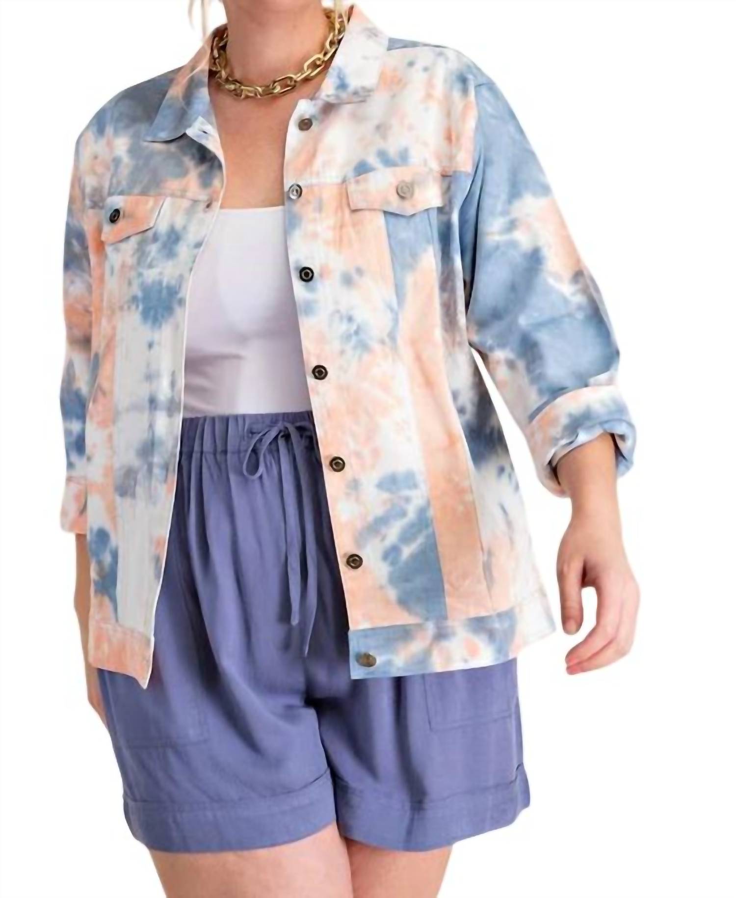 

Джинсовая куртка Trucker Jacket Tie-Dyed в темно-синем/оранжевом цвете KORI