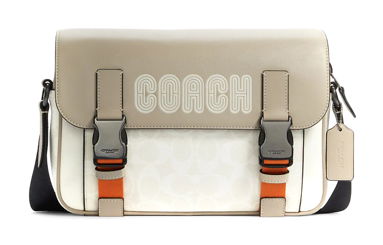 

Сумка через плечо Coach Unisex бело-серая из прорезиненного холста с элементами из телячьей кожи