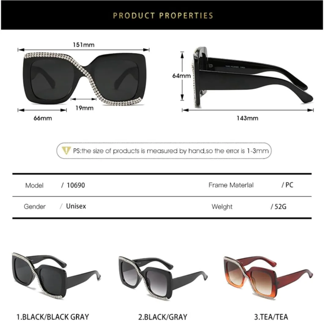 

Солнцезащитные очки с бриллиантами для женщин и мужчин, ретро-оправа большого размера, модные, роскошные, с защитой от УФ-излучения UV400 UATXTAU, Pink Grey