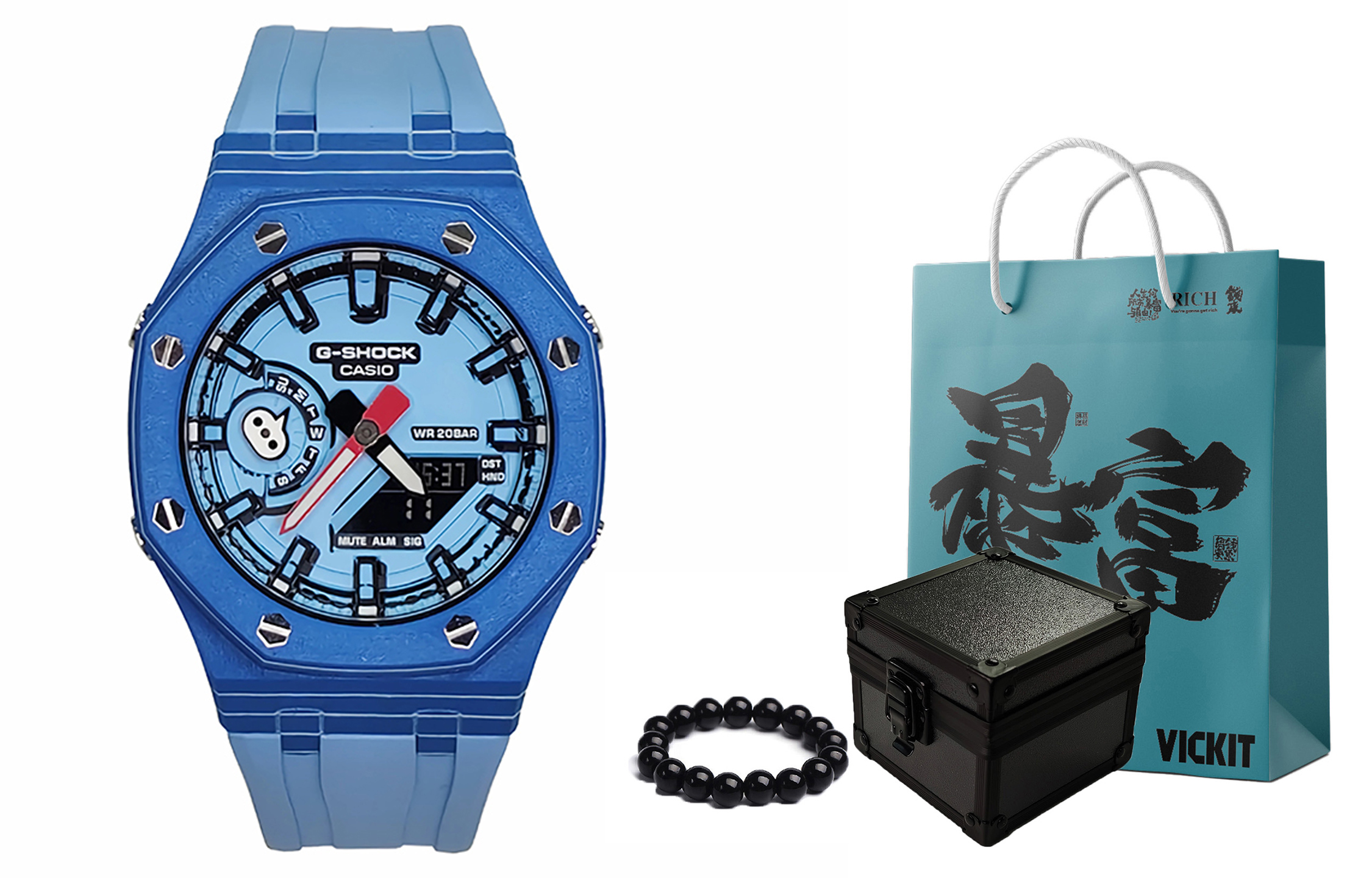 

CASIO Часы Men Liquid Crystal/Analog Dual Display Series 44mm Blue Watch, Phantom Comic Sky Blue