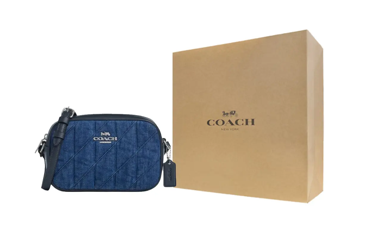 

COACH Тканевая камера кроссбоди сумка через плечо миниатюрная женская джинсовая синяя