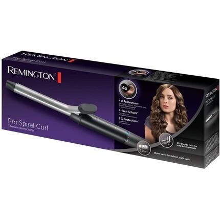 Щипцы для завивки Pro Spiral Curl диаметром 19 мм с 4-кратной защитой и антистатическим керамико-турмалиновым покрытием — цифровой дисплей до 210°C с зажимом для плотных и четких локонов, Remington — фото 2