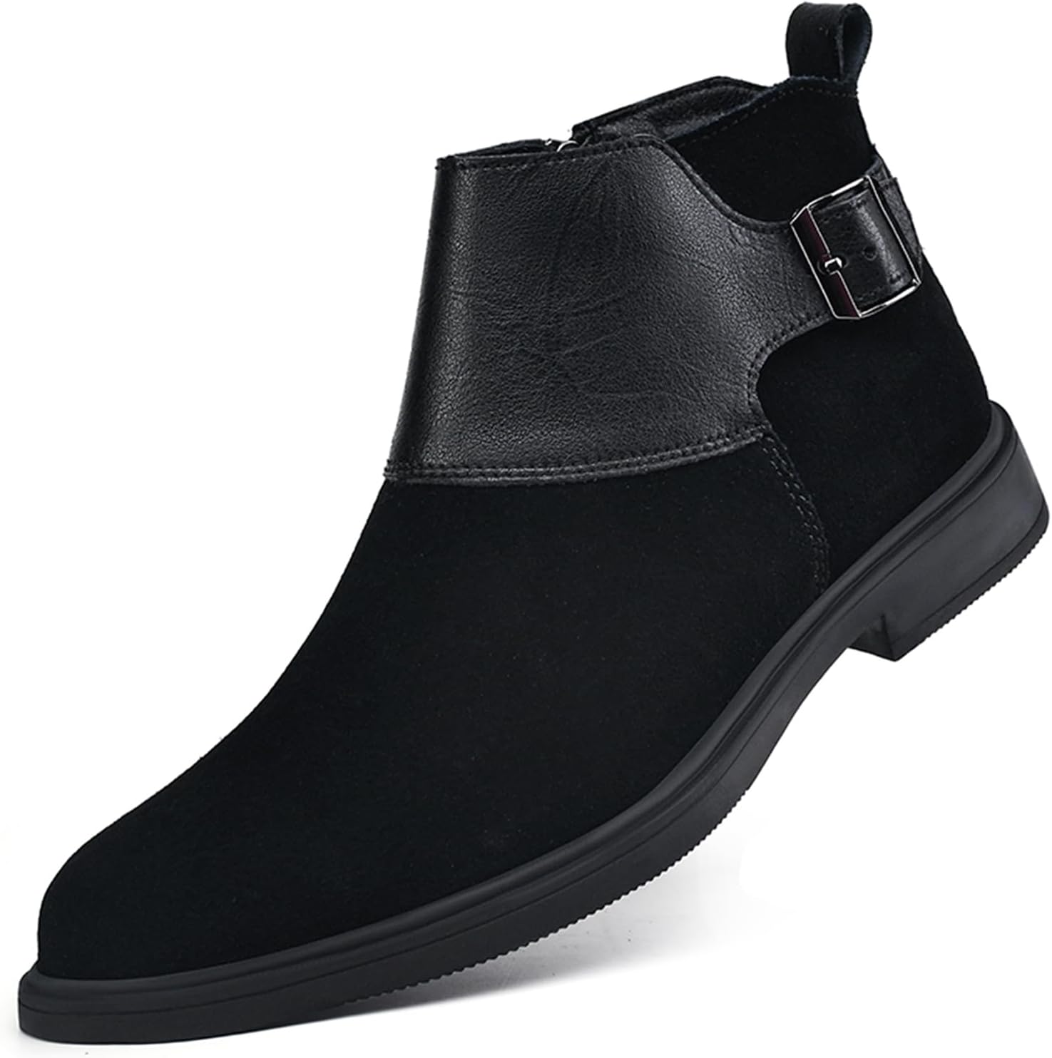 

Мужские классические ботинки-челси из натуральной кожи с пряжкой, боковой молнией, модным острым носком, водонепроницаемые, противоскользящие, повседневные и деловые Ptnoka, черный