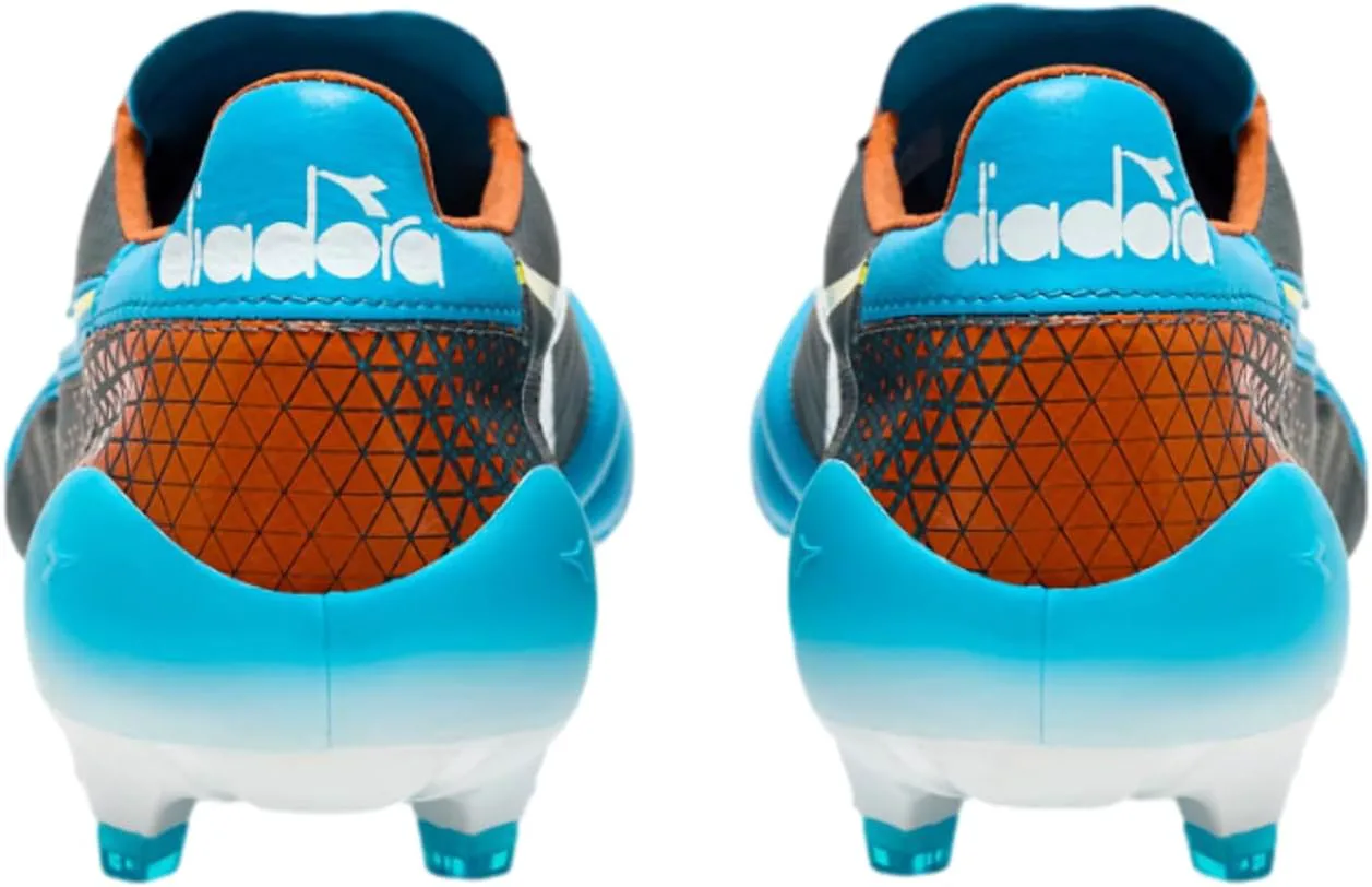 Футбольные бутсы Diadora Brasil Elite Veloce GR ITA LPX для мужчин, для твердого грунта - Сделано в Италии, сверхлегкие, из премиальной кожи, идеально подходят для твердого поля, синий/белый/оранжевый — фото 4