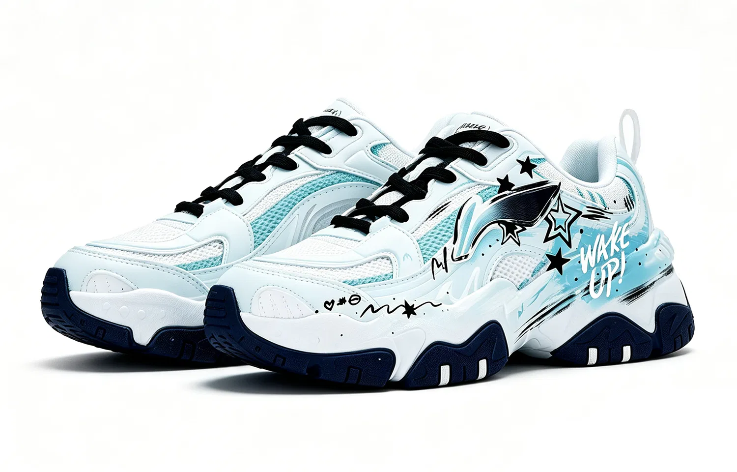 Кроссовки повседневные с ручной росписью Li-Ning Light Blue — фото 4