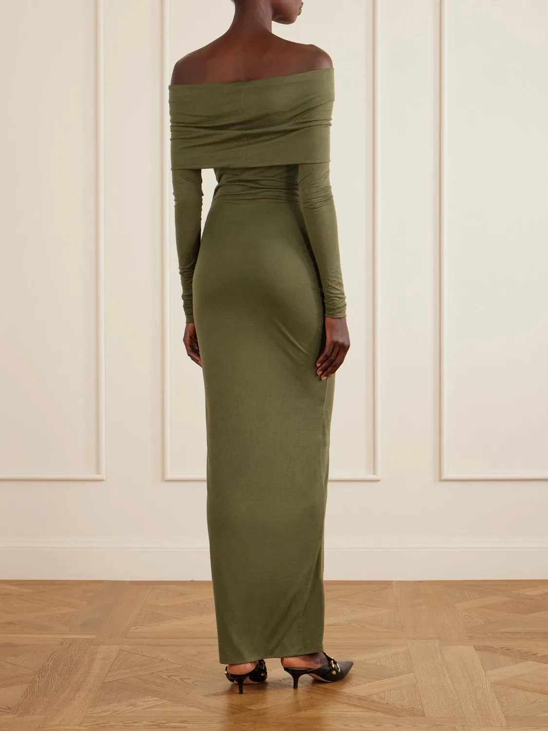 Хлопковое макси-платье с открытыми плечами Balenciaga, бирюзовый — фото 3