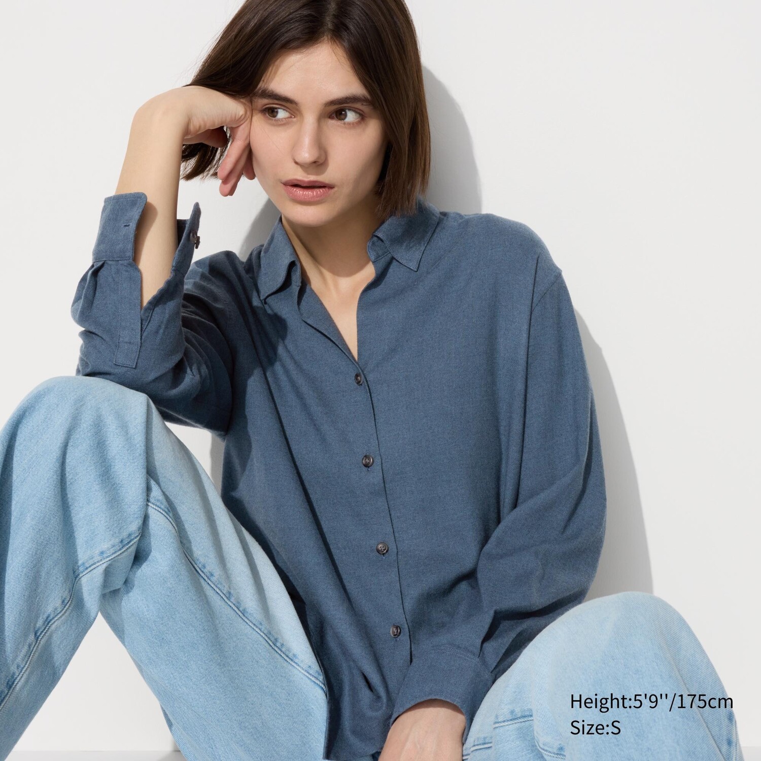 

Фланелевая рубашка в клетку с открытым воротником UNIQLO, синий