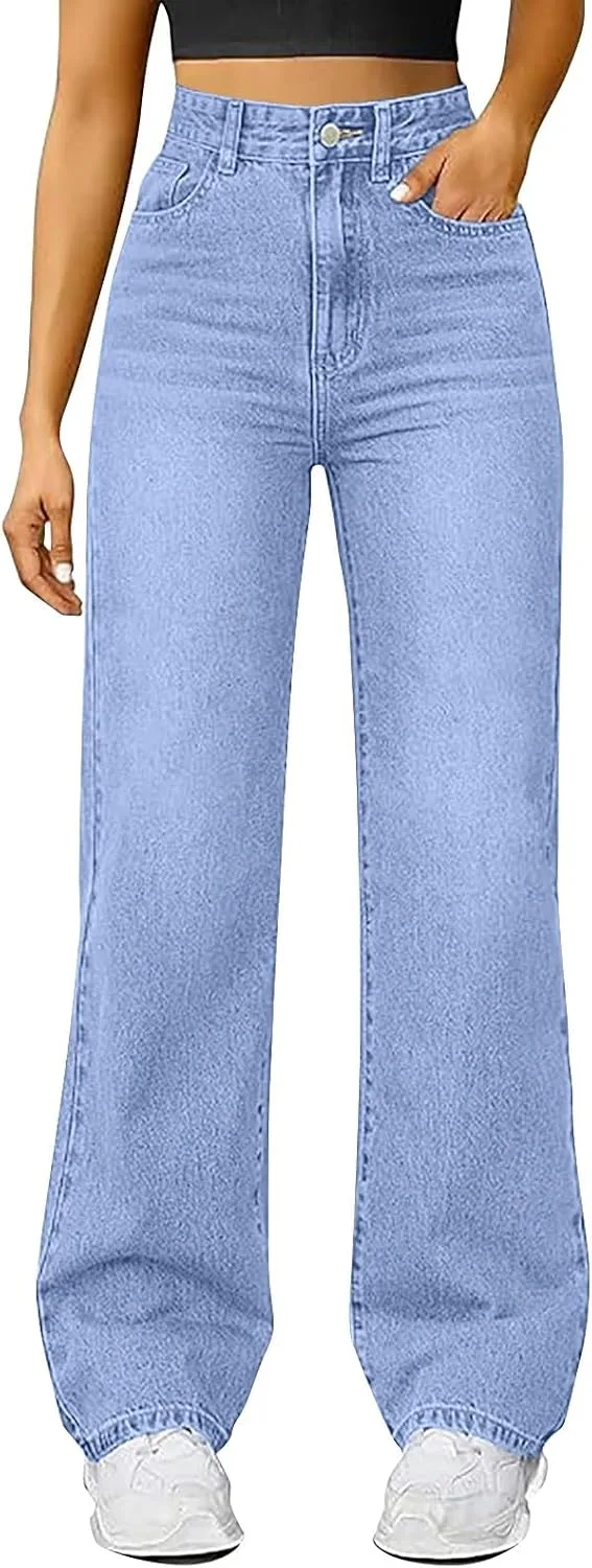 

Женские черные джинсы, прямые, с высокой талией