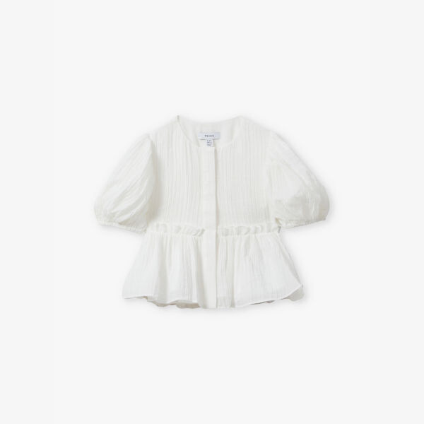 

Матовый топ с баской и рукавами-фонариками 4-9 лет Reiss, белый