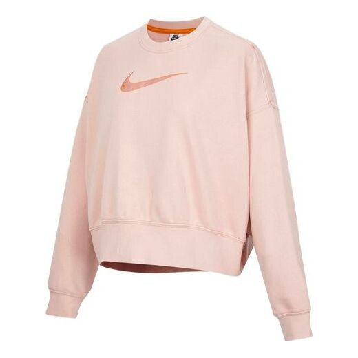 

Свитер sportswear swoosh logo embroidered loose knit short round neck pullover pink hoodie Nike, розовый