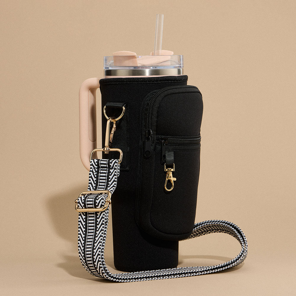 

Сумка-переноска для стаканов с узором "шеврон" через плечо FASHNZFAB, черный