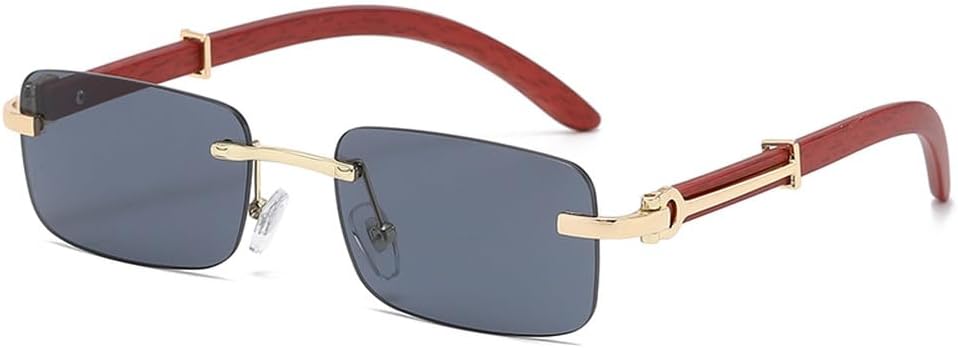 

Модные прямоугольные солнцезащитные очки без оправы для женщин, винтажные очки в стиле ретро с деревянной оправой, градиентным затемнением и защитой от УФ-излучения UV400 HYYZZC, Black