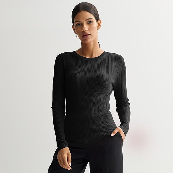 

Женский свитер с разноцветным рубчиком и круглым вырезом Nine West, Mineral Black