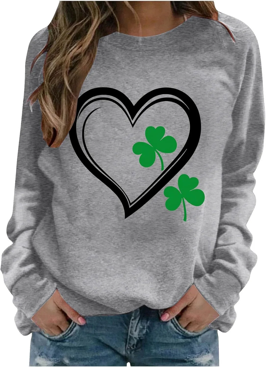 

Свитшот для женщин St. Patrick's Day с принтом клевера Lucky Leaf