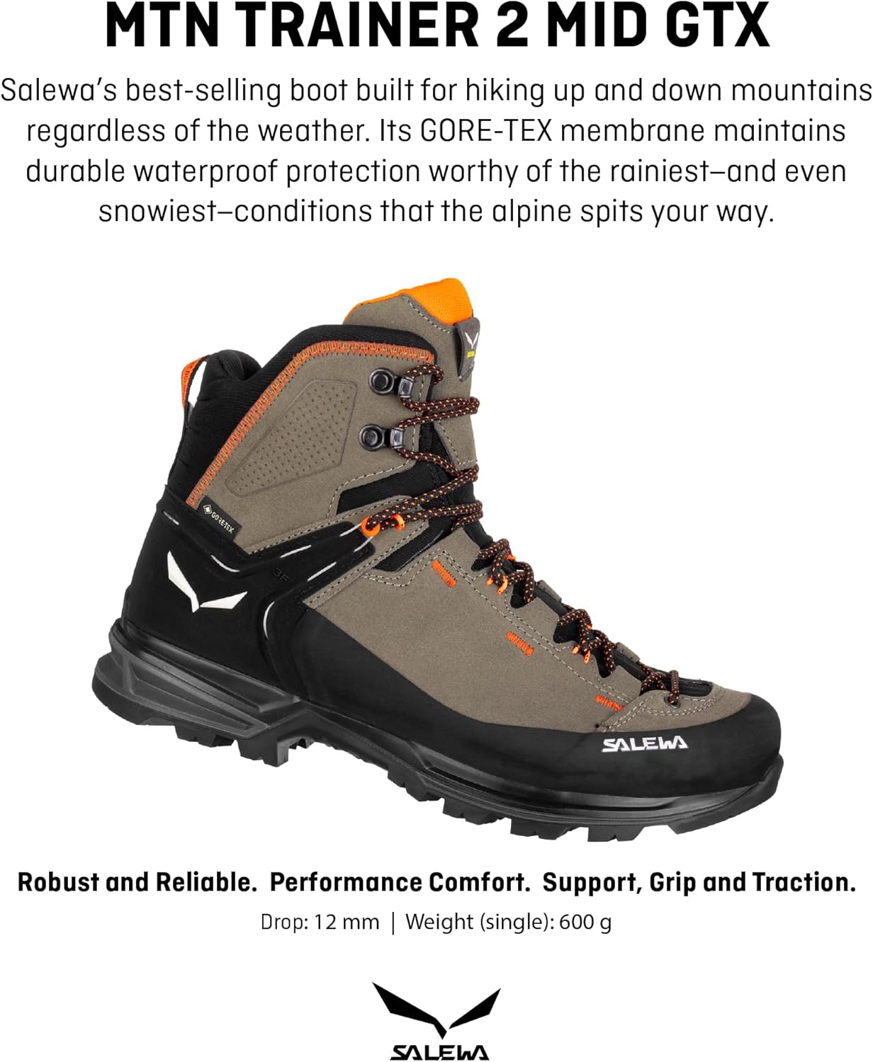 Мужские походные ботинки Salewa Mountain Trainer 2 Mid с водонепроницаемой мембраной Gore-Tex GTX, черный — фото 2
