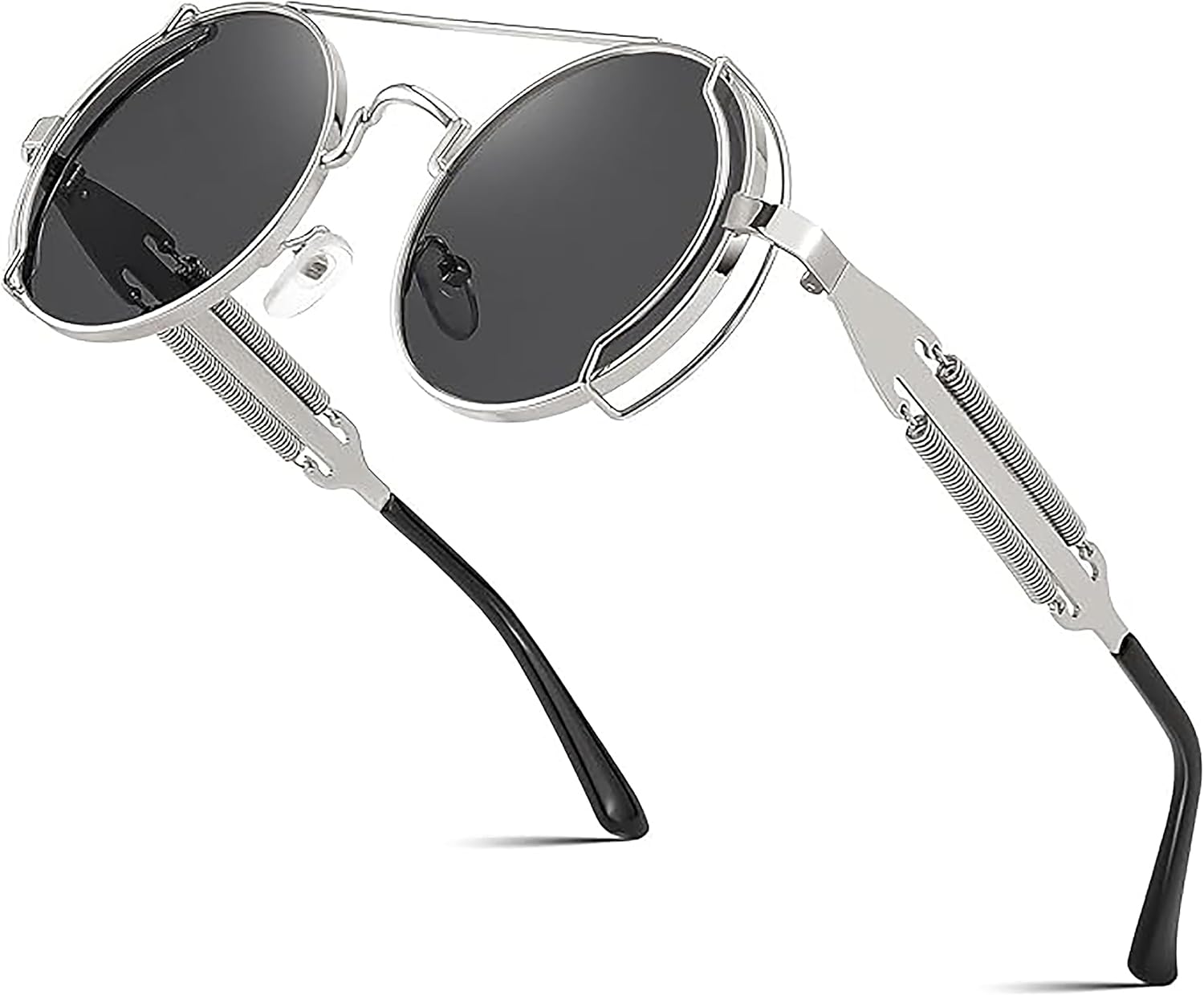 

Солнцезащитные очки-авиаторы FEISEDY для мужчин и женщин, в стиле ретро, ​​стимпанк, готика, круглая металлическая оправа, хиппи, модель B2351, Silver Frame With Gray Lens and Silver Leg