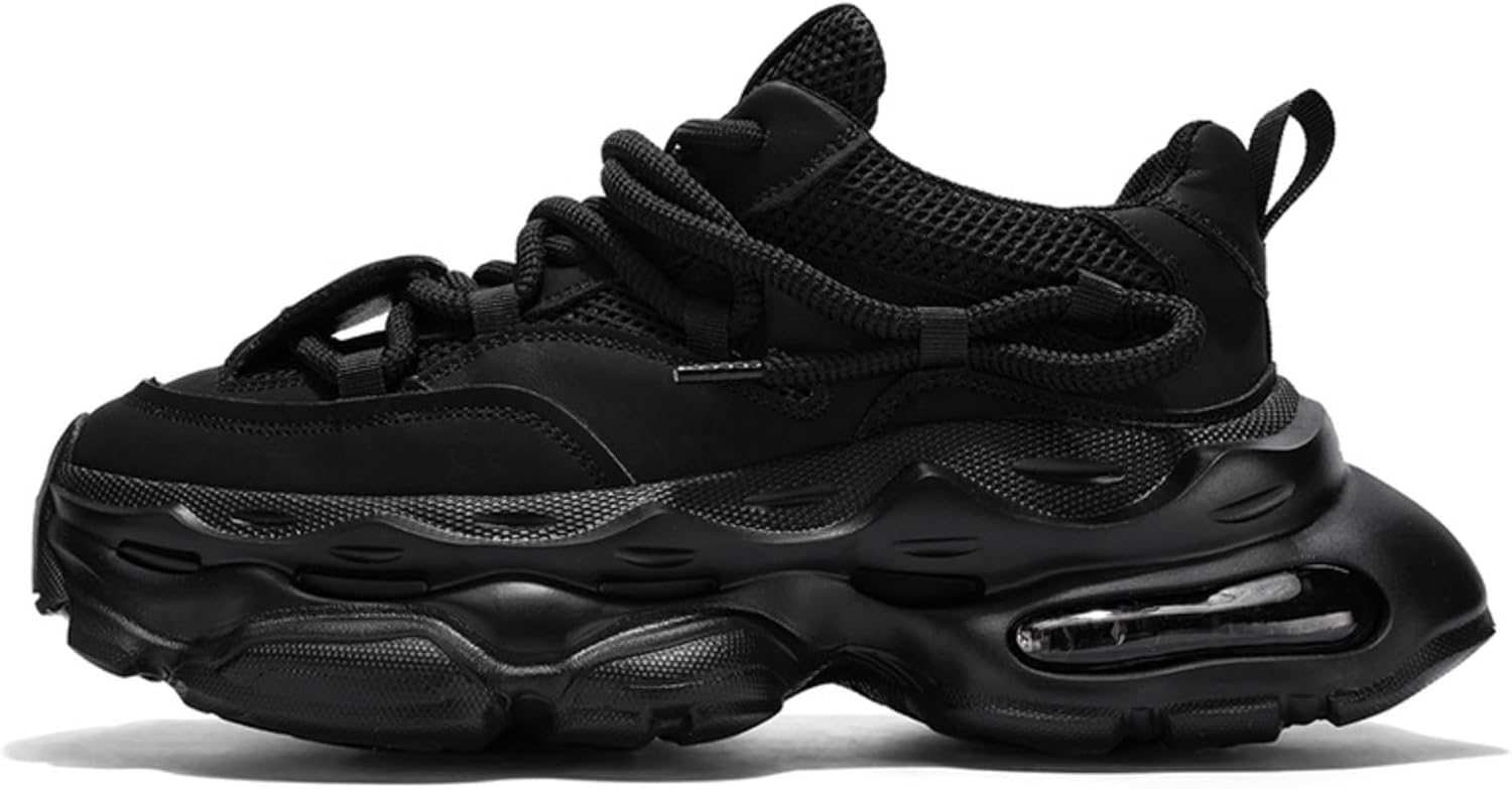 

Мужские кроссовки с цветными блоками, массивной подошвой и низким верхом, ретро-шнуровка, удобные для прогулок, с эффектом увеличения роста, повседневная обувь на все сезоны Azttoztto, черный