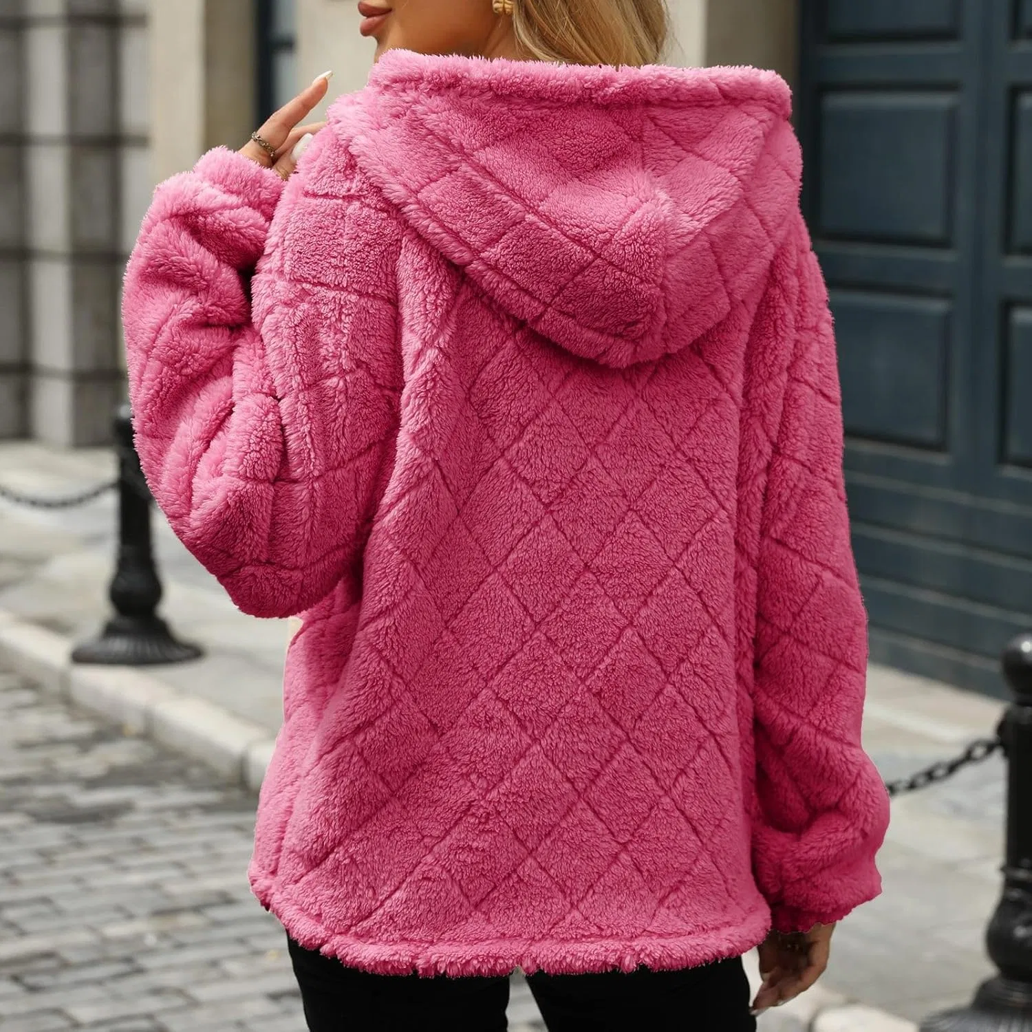 Толстовка с капюшоном, полузастежка-молния, Plus Size, Hot Pink — фото 2