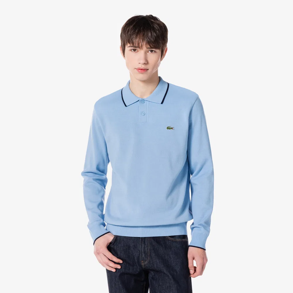 Мужской базовый поло-свитер, небесно-голубой, от Lacoste