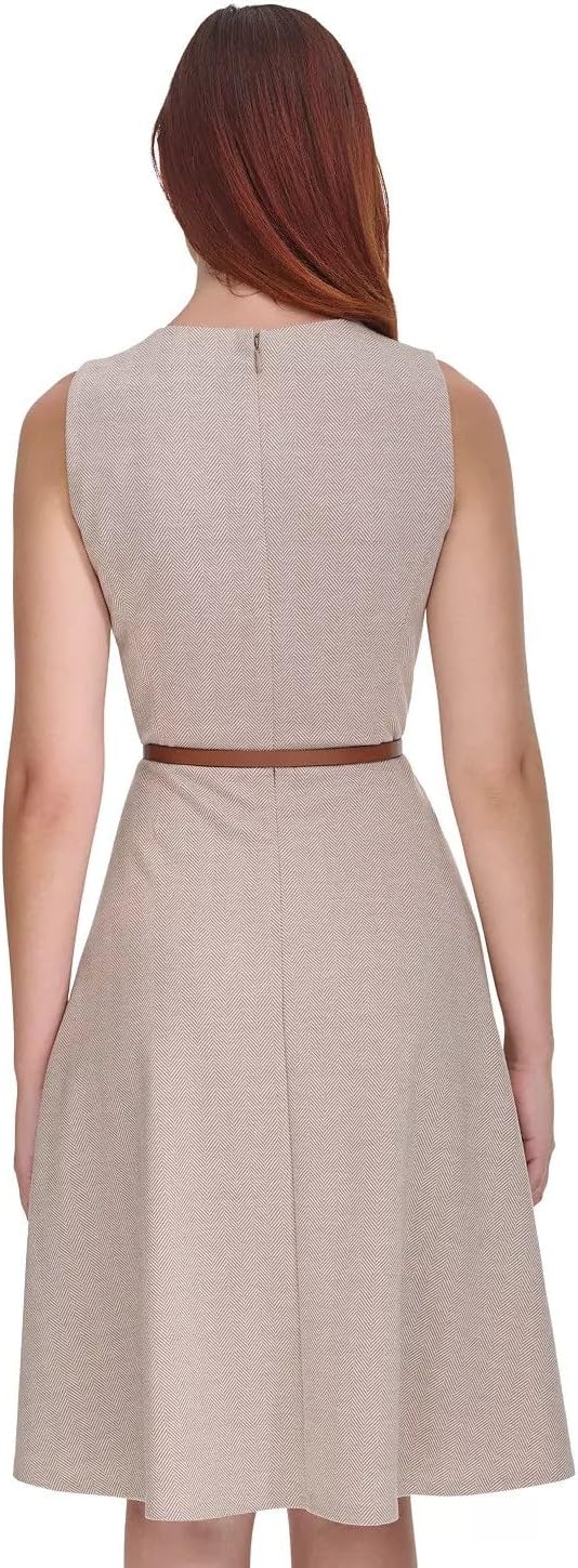 Женское платье Tommy Hilfiger с узором «елочка» и вырезом без рукавов, Light Beige/Ivory — фото 2