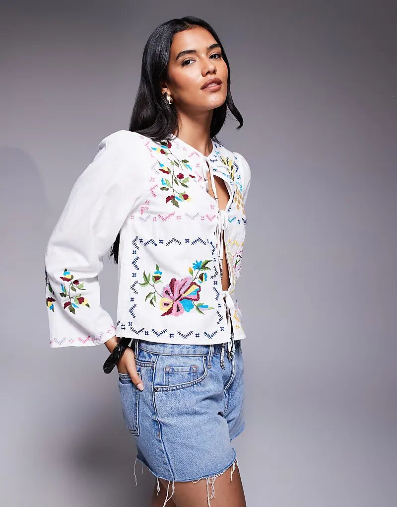 

Рубашка River Island с вышивкой спереди, белая