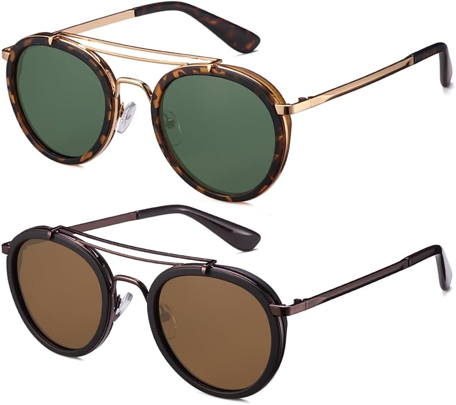 

Винтажные солнцезащитные очки в стиле стимпанк с двойной перемычкой, круглые, поляризованные, в дизайнерской металлической оправе, для женщин и мужчин 2020 VentiVenti, G15 Lens + Brown Lens