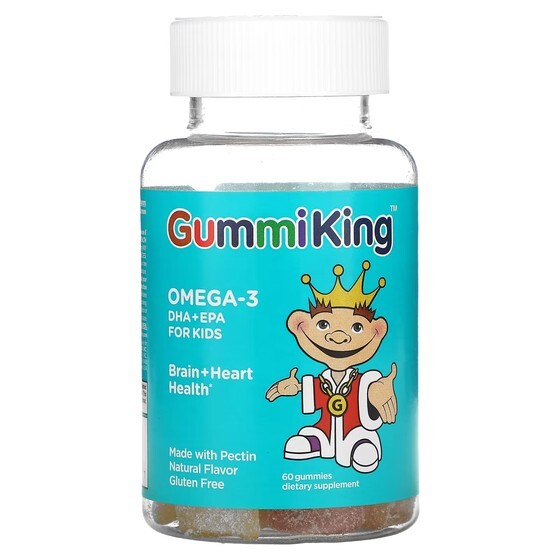 

Омега-3 ДГК + ЭПК GummiKing для детей, клубника / апельсин / лимон, 60 жевательных таблеток