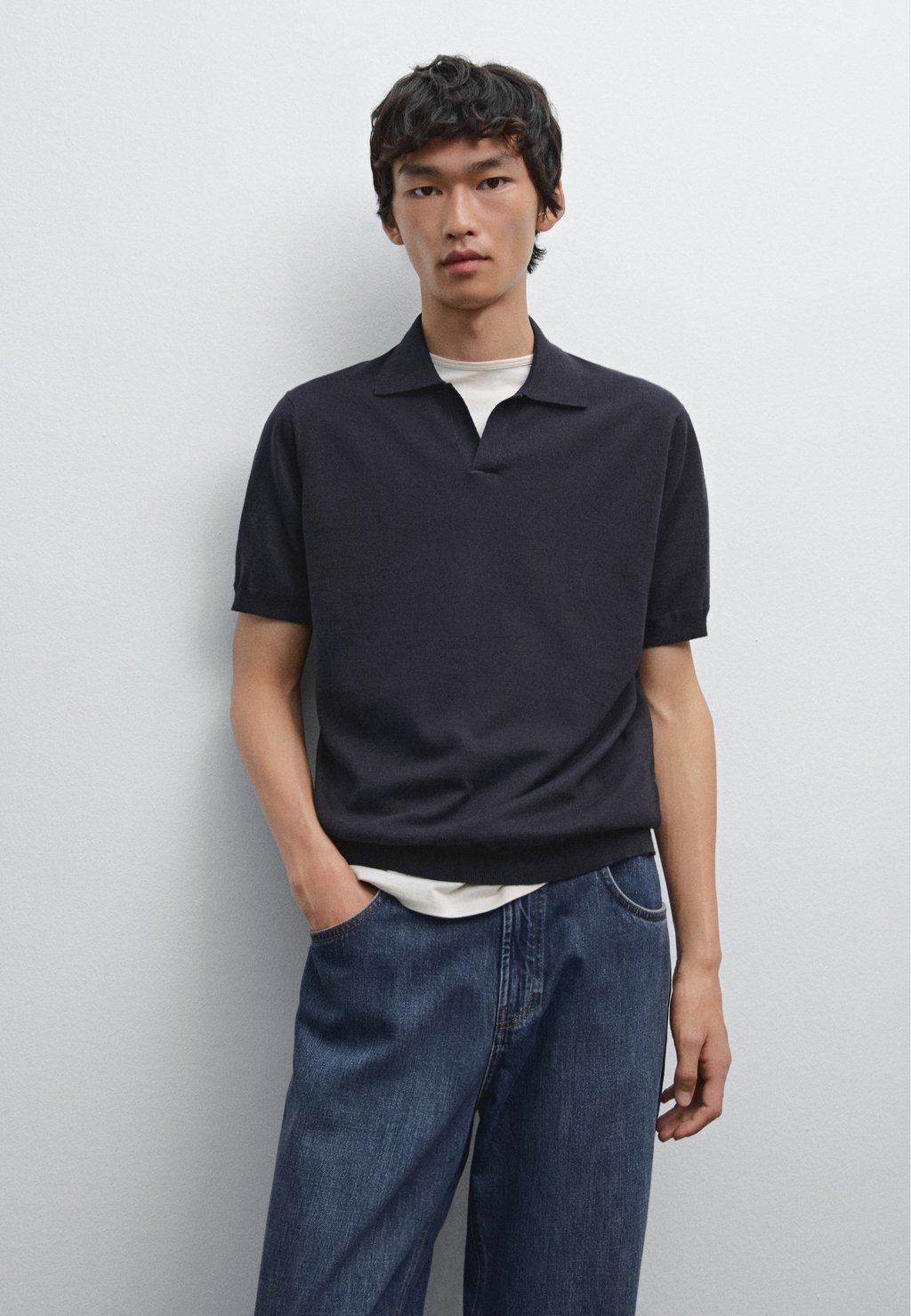 

Рубашка поло V-NECK Massimo Dutti, Dark Blue